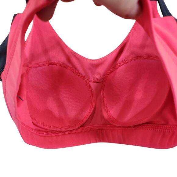 Bright Pink Coral and Gray Grey Colorblock Strappy Sportsbra Adjustable Band - Picture 3 of 4